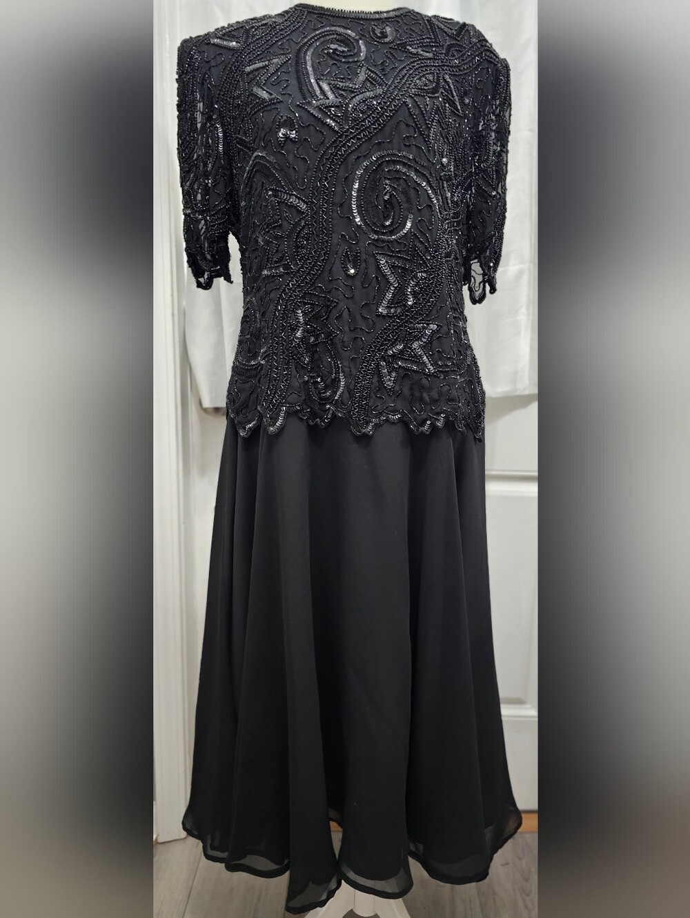 💜 Vintage Brilliante by JA Black Beaded Formal Mother Of The Groom Dress Large